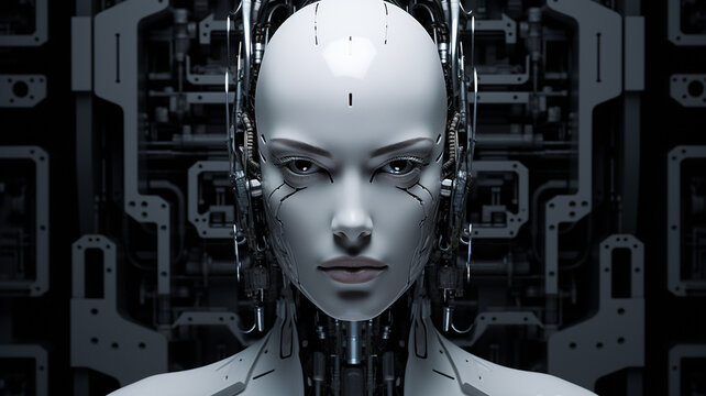 female artificial intelligence robot with white plastic features	
