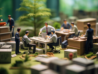 働くビジネスマンのジオラマ模型