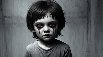 Scary Horror Kid Background. Frightening Child. Creepy Ambiance in a Haunted House. Generative AI