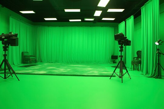 Television studio with green chroma key.