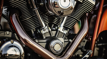 A Close-Up of a Custom Motorcycle Engine. Generative AI