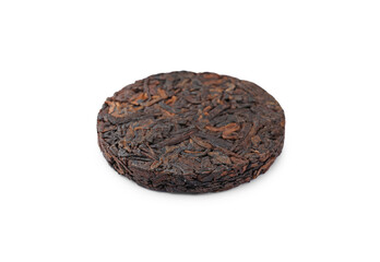 Disc shaped traditional Chinese pu-erh tea isolated on white