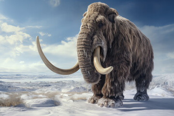 Obraz premium A woolly mammoth walking across a frozen tundra
