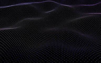 Abstract waving 3d particle technology Background. wave point fractal grid infographic science futuristic audio visualization. Hi-tech and big data background for brochures, card, banner 3D Rendering