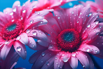 Pink Daisies with Dew Drops Flowers Spring Summer Surreal
