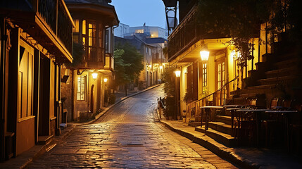 Fototapeta na wymiar Exploring Old Town's Historic Streets at Night. Generative AI