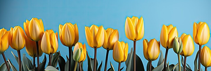 Obraz premium tulips on blue background, copy space