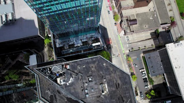 Drone Top View of Car Driving City Street