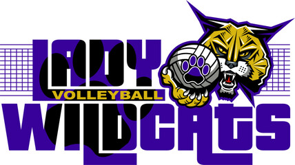 lady wildcats volleyball team design with mascot for school, college or league sports