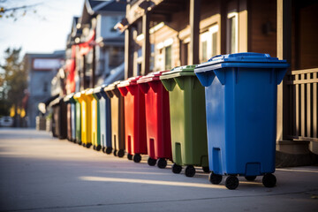Garbage containers for waste sorting. Background with selective focus and copy space
