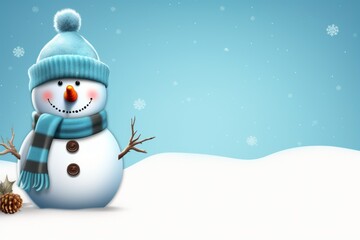 Snowman as a symbol of Christmas and New Year holidays. Background with copy space. Place for advertising