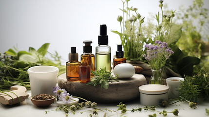 Obraz na płótnie Canvas Botanical Brilliance. Harnessing Herbs for Extraordinary Cosmetics. Generative AI