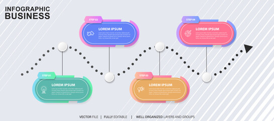 Line step infographic. 4 options workflow diagram, arrow timeline number infograph, process steps chart. Linear vector infographics. Process order infographic arrow and steps point illustration