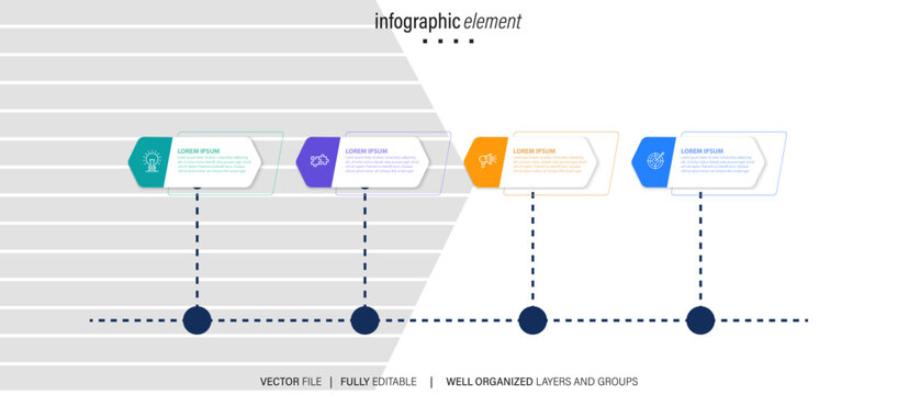 Business infographic process with circle template design with icons and 4 options or steps. Professional inforgraphic or info chart template isolated on white background