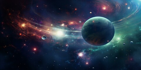 Obraz premium cinematic galaxy with vibrant planets and stars