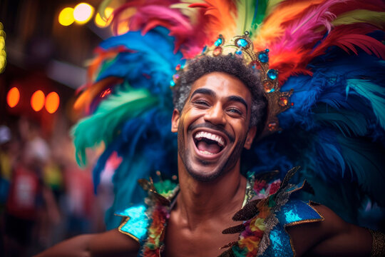 Samba Rhythms and Exuberance: Brazilian Dancer in a Carnival Parade at Rio de Janeiro's Sambadrome
