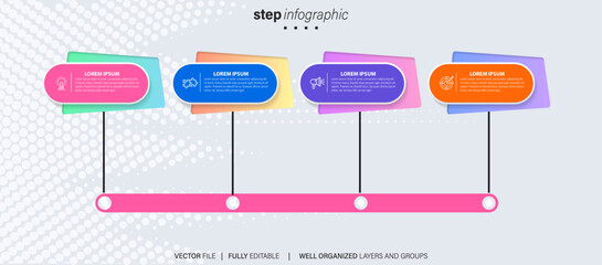 Business infographic design template with 4 options, steps or processes. Can be used for workflow layout, diagram, annual report, web design