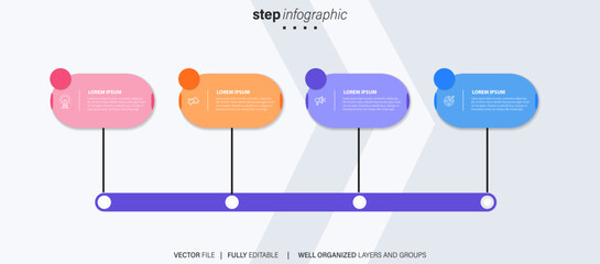 Naklejka premium Business infographic template. Thin line design label with icon and 4 options, steps or processes.