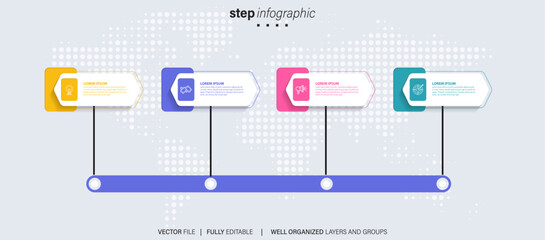 Line step infographic. 4 options workflow diagram, arrow timeline number infograph, process steps chart. Linear vector infographics. Process order infographic arrow and steps point illustration