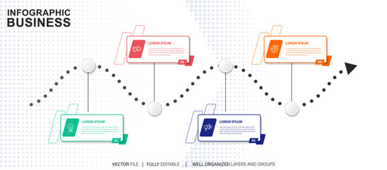 Flowchart infographic in boxes style. Business concept with 4 options, parts, steps or processes.