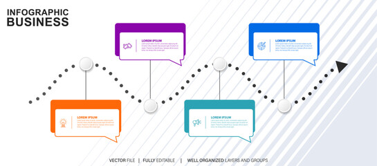 Flowchart infographic in boxes style. Business concept with 4 options, parts, steps or processes.