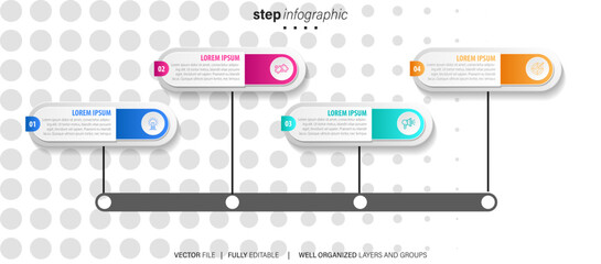 Infographic template for business. 4 Steps Modern Timeline diagram with road journey concept, presentation vector infographic.