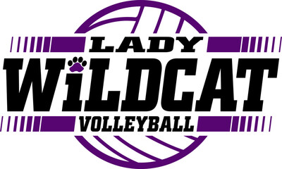 lady wildcat volleyball team design with ball for school, college or league sports