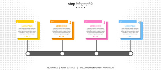 Line step infographic. 4 options workflow diagram, number infograph, process steps chart with line icons. Information vector concept. Illustration of step information chart and infographic