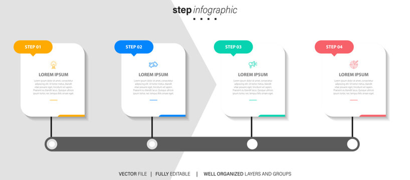 Modern point infographic template with 4 steps. Business circle template with options for brochure, diagram, workflow, timeline, web design. Vector