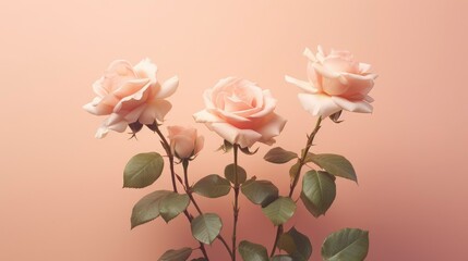 Soft blush roses on a pale pink background. Copy space. Space for text