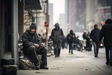 Selbstklebende Fototapeten Homeless encampment on an urban street.  © Jeff Whyte