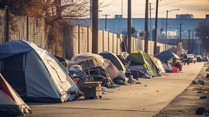 Zelfklevend Fotobehang Homeless encampment on an urban street.  © Jeff Whyte