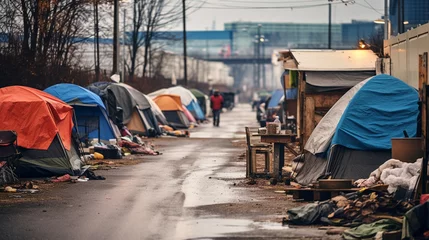 Tuinposter Homeless encampment on an urban street.  © Jeff Whyte