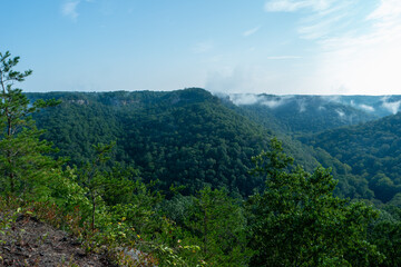Fototapeta premium Foggy morning view from a mountain top