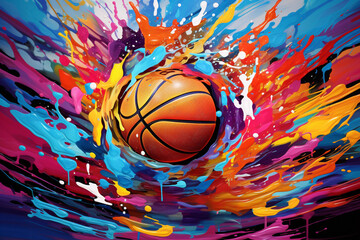 Basketball Paint Coloful Rainbow Splatter Background