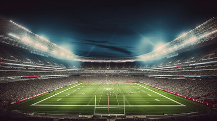 The Spectacle of a Fully Illuminated Football Stadium. Generative AI - obrazy, fototapety, plakaty