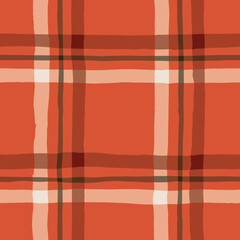 Festive Hand-Drawn Checked Vector Seamless Pattern. Classic Style with Watercolor Effect. Christmas Tartan Plaid.
