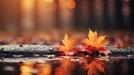 Web banner design for autumn season and end year activity with red and yellow maple leaves with...