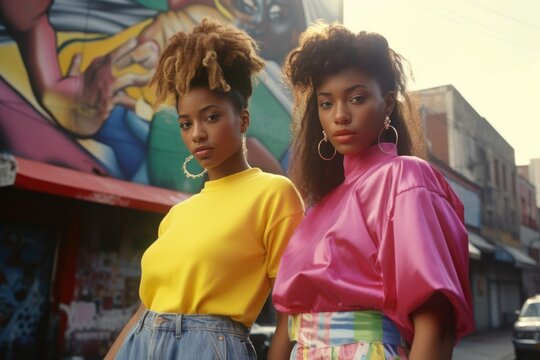 Back to the '90s. Smiles and style: Two confident Afro-American ladies.