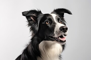 Fototapeta premium Generative AI : Cute little Border Collie dog on blue background in studio