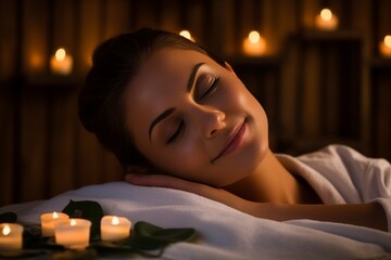 Obraz na płótnie Canvas Generative AI : Young woman enjoying a massage at spa.