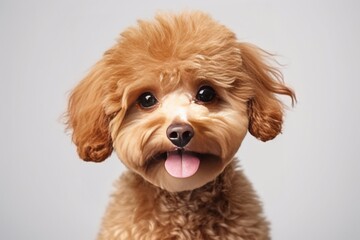 Generative AI : Cute little Poodle dog on blue background in studio