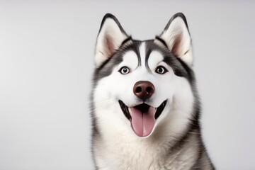 Generative AI : Cute little Siberian Husky dog on blue background in studio