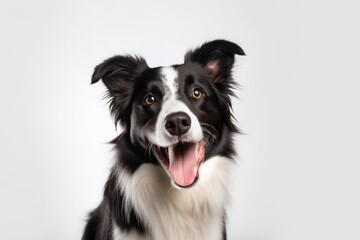 Fototapeta premium Generative AI : Cute little Border Collie dog on blue background in studio