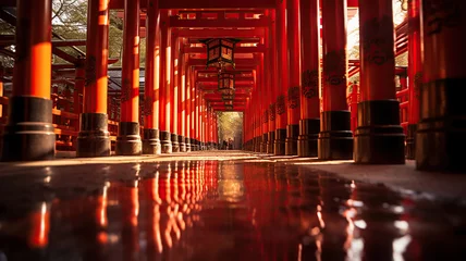Foto auf Alu-Dibond the iconic red torii gates at Shinto shrines © vectorizer88