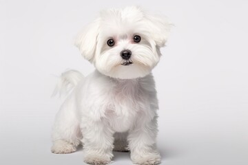 Obraz premium Generative AI : Cute little Maltese dog on white background in studio