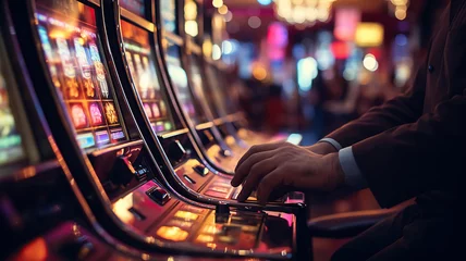 Foto op Plexiglas Gaming Excitement. Close-Up of a Casino Slot Machine Player. Generative AI © coco