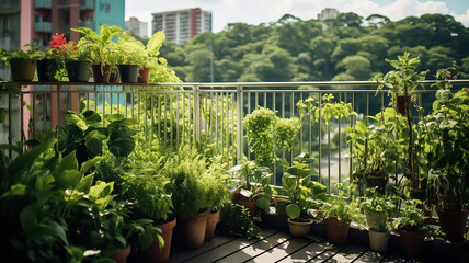 the lush green plants and foliage in the rooftop garden