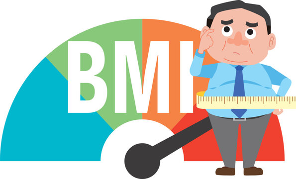 BMIの文字と悩む男性