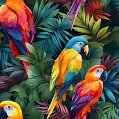 Obraz premium tropical birds bright plumage colors seamless, pattern, texture, background